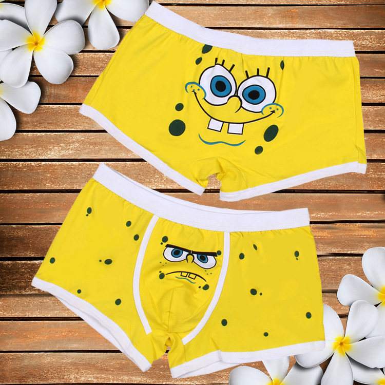 卡通内裤男士纯棉平角短裤 可爱动漫海绵宝宝潮青年个性搞笑裤钗
