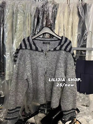 MH家 2025秋季新款韩版时尚百搭显瘦宽松条纹海军领针织开衫女