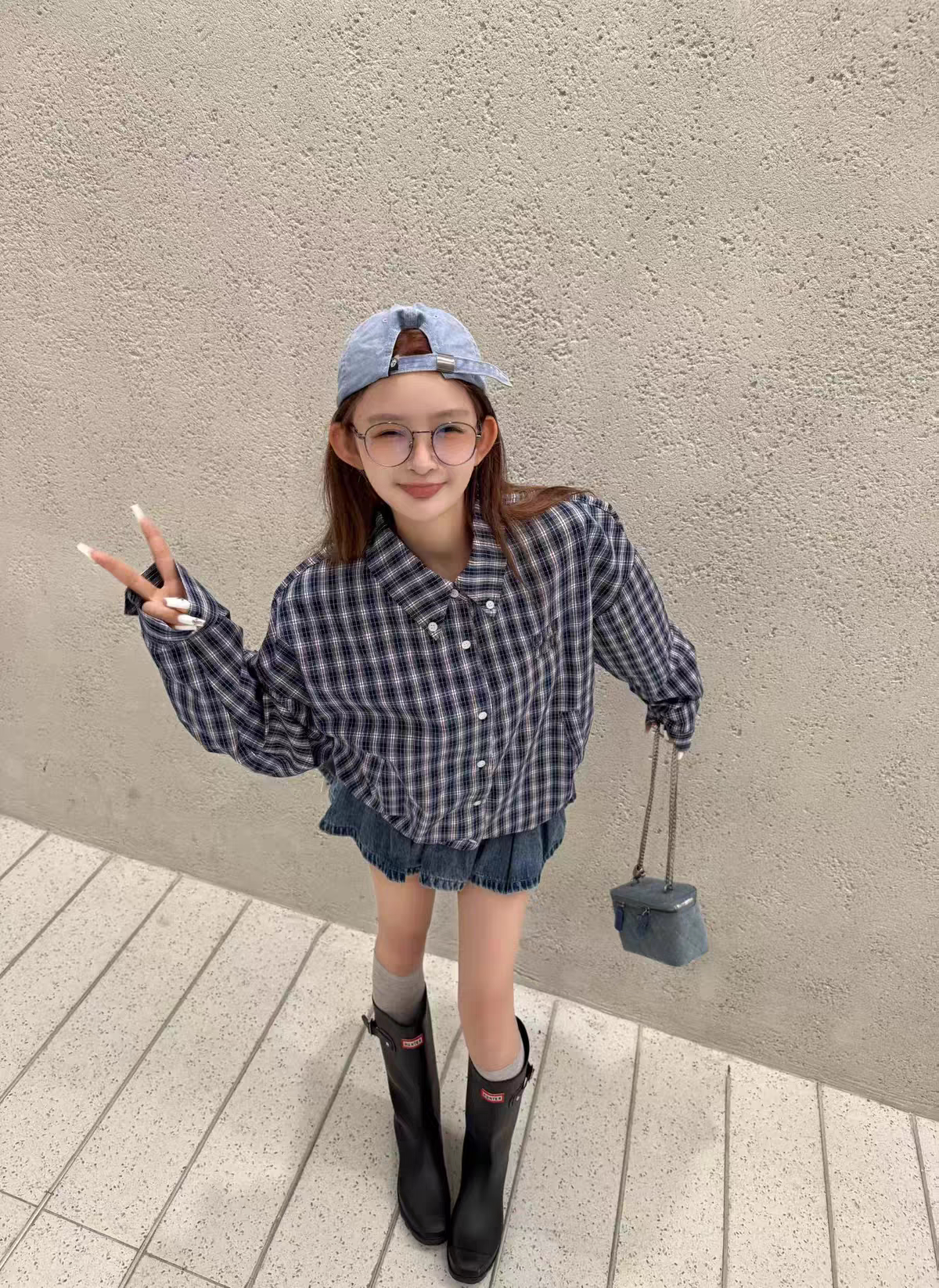 MH家 2026秋季新款垫肩宽松洋气小众翻领复古格子外套女潮