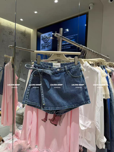MH家 2026夏季韩版时尚百搭显瘦不规则系带牛仔短裤女半身裙裤
