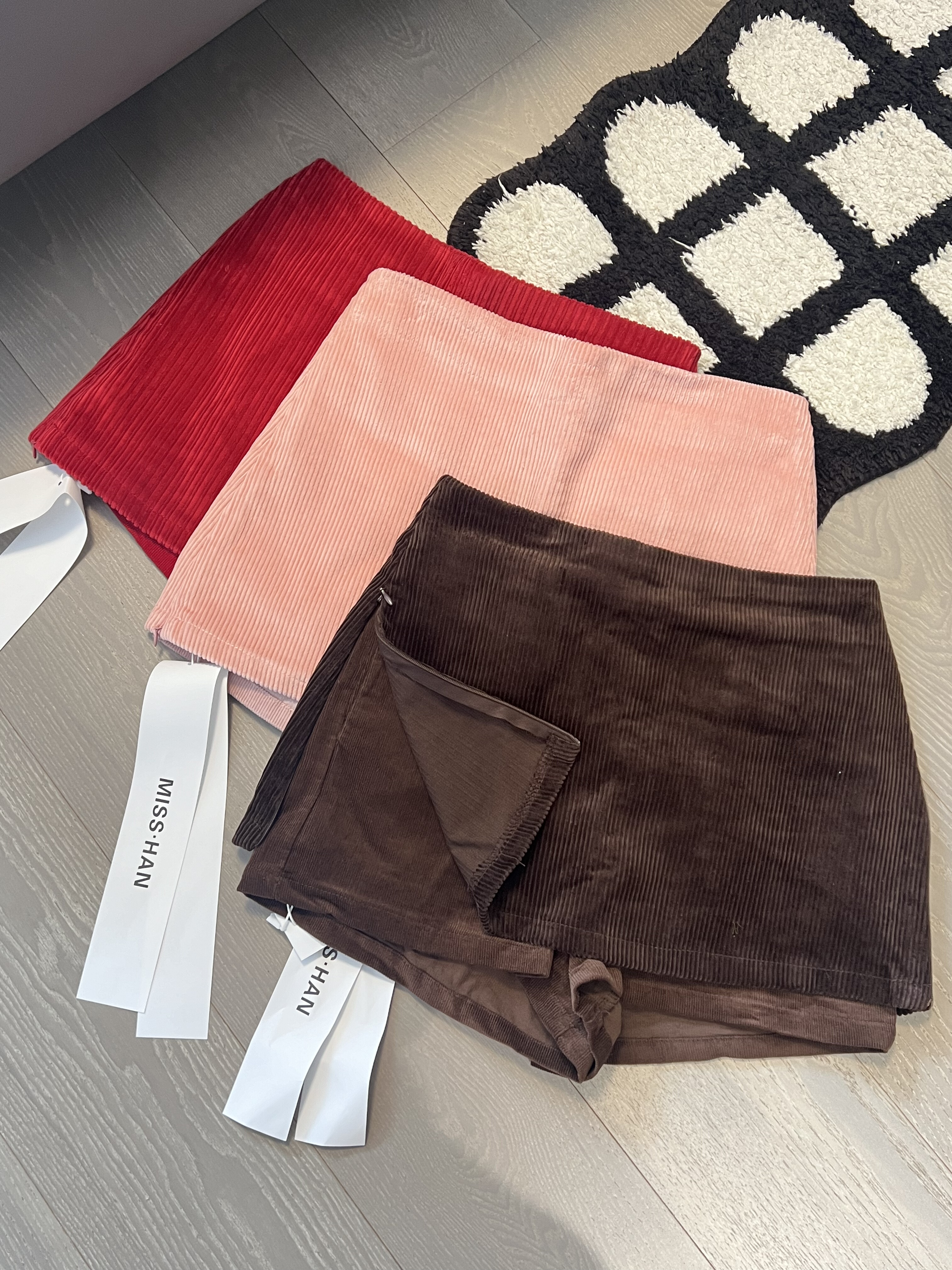 MH家 半身裙女秋冬韩版时尚百搭宽松灯芯绒加厚拉链开叉裙裤