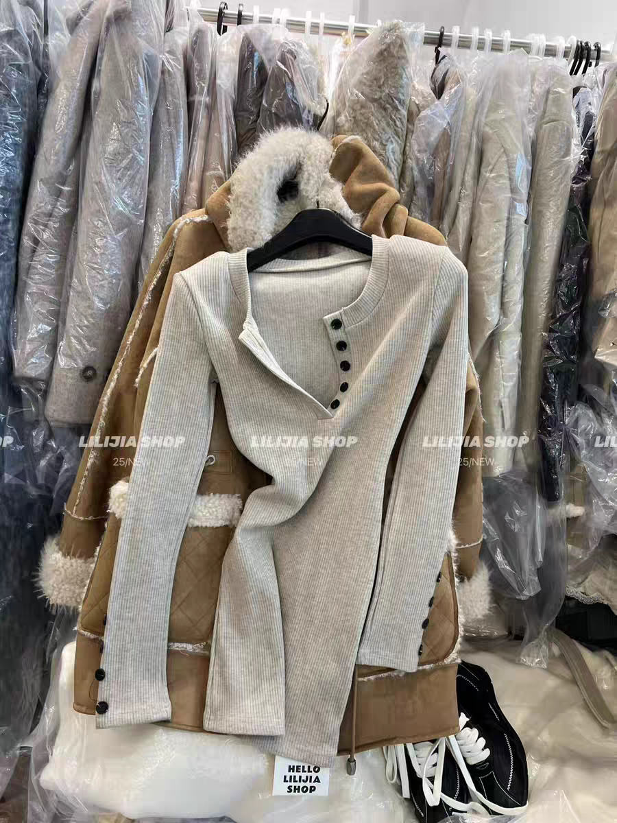 MH家 纯欲性感辣妹扣子针织连衣裙女收腰显瘦内搭加绒打底短裙