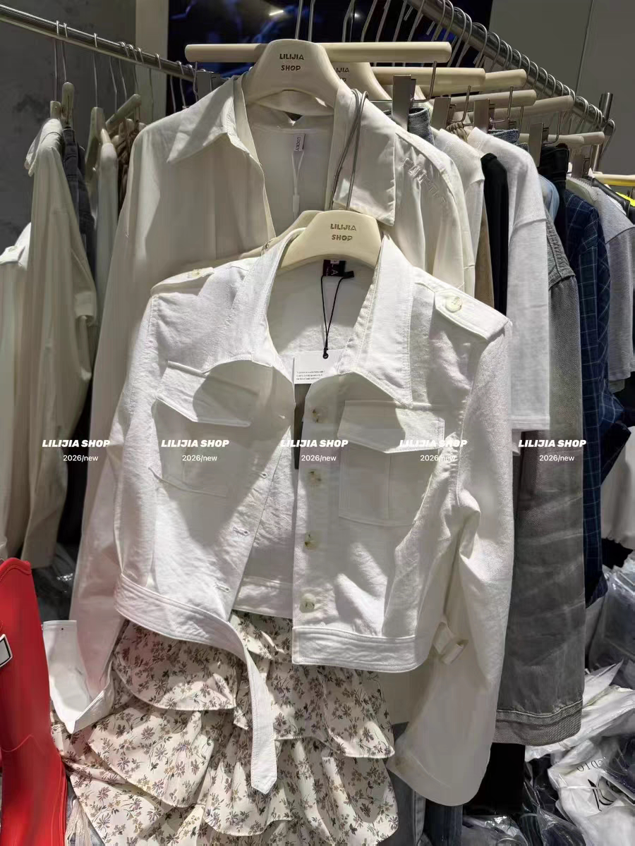 MH家 2026新款韩版时尚百搭翻领长袖短款衬衫外套女宽松上衣