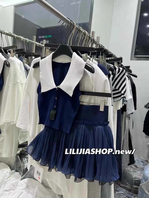 MH家 2025夏季新款韩版时尚百搭显瘦针织上衣+网纱半身裙套装女