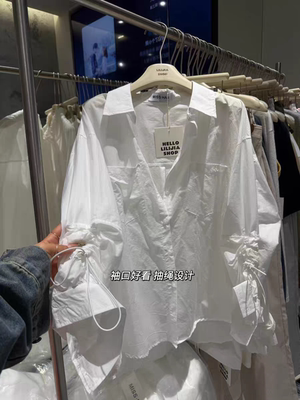 MH家 2026夏季时尚百搭翻领设计感袖口抽绳防晒长袖衬衫外套女