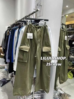 MH家 2025秋季新款韩版时尚百搭显瘦抽绳高腰工装直筒休闲裤女