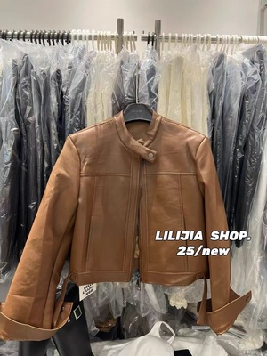 MH家 2025春季新款时尚百搭立领拉链PU皮衣外套女宽松显瘦上衣