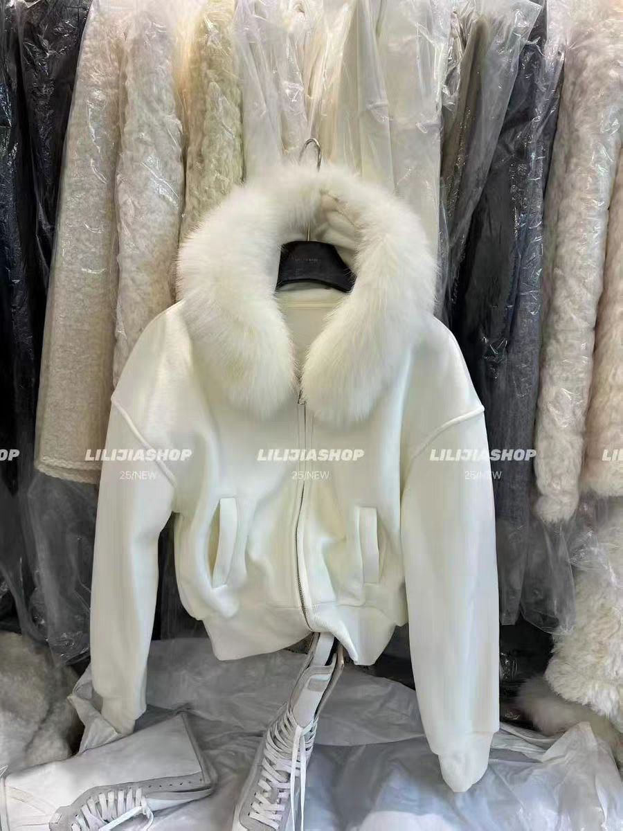 MH家 2025秋冬新款韩版时尚百搭宽松显瘦连帽狐狸毛领加绒卫衣