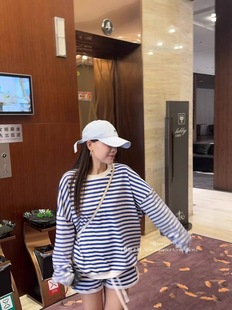 T恤 2025夏季 新款 韩版 MH家 短裤 百搭条纹长袖 时尚 两件套套装