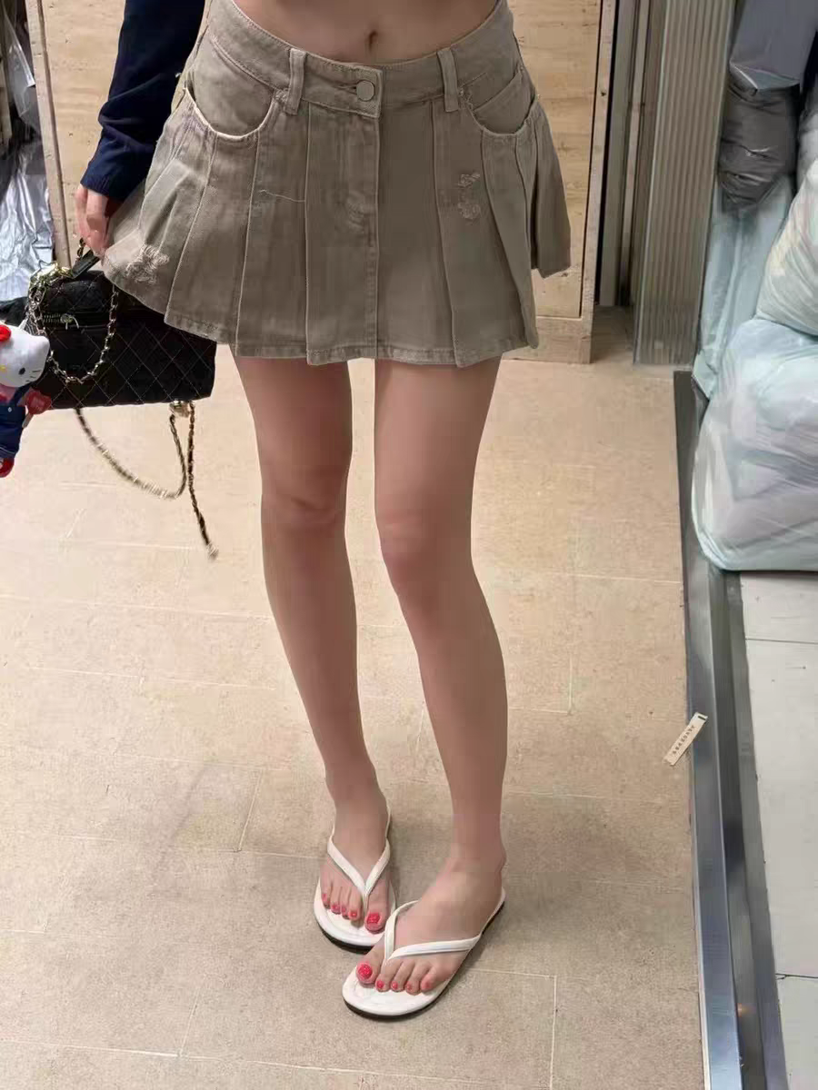 MH家 2026年夏季新款洋气辣妹水洗做旧薄款牛仔百褶裙半裙女