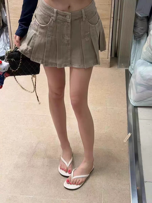 MH家 2026年夏季新款洋气辣妹水洗做旧薄款牛仔百褶裙半裙女