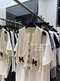 MH家 坎肩 2025年春季 新复古提花毛衣背心宽松V领针织马甲女开衫