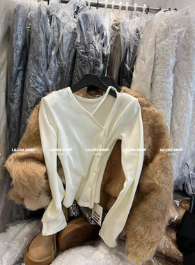 MH家 2025冬季韩版宽松显瘦百搭设计感小心机加绒长袖打底衫女