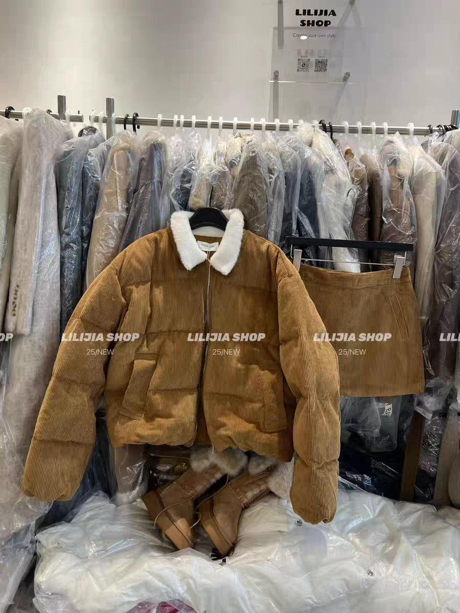 MH家 2025冬季新款洋气翻领灯芯绒宽松羽绒外套短裙套装女潮,女装/女士精品,时尚套装,淘宝优惠券,粉丝福利购,淘宝优惠卷