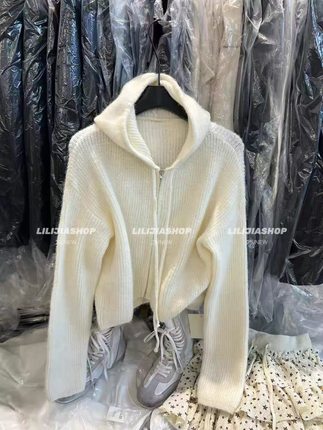 MH家 2025秋季新款韩版时尚百搭显瘦宽松连帽针织开衫毛衣外套