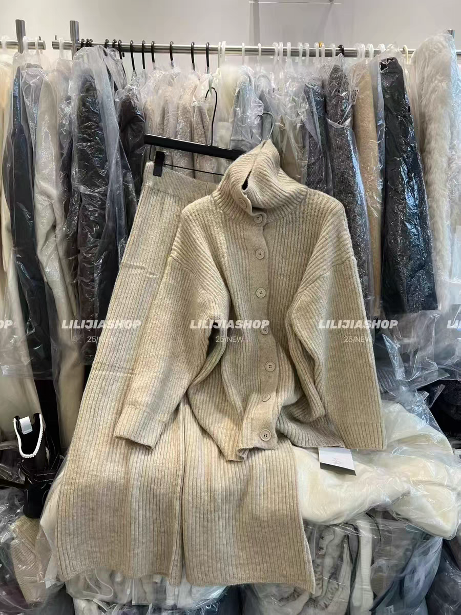 MH家 温柔慵懒风高领针织开衫外套女秋冬高腰阔腿长裤毛衣套装,女装/女士精品,时尚套装,淘宝优惠券,粉丝福利购,淘宝优惠卷