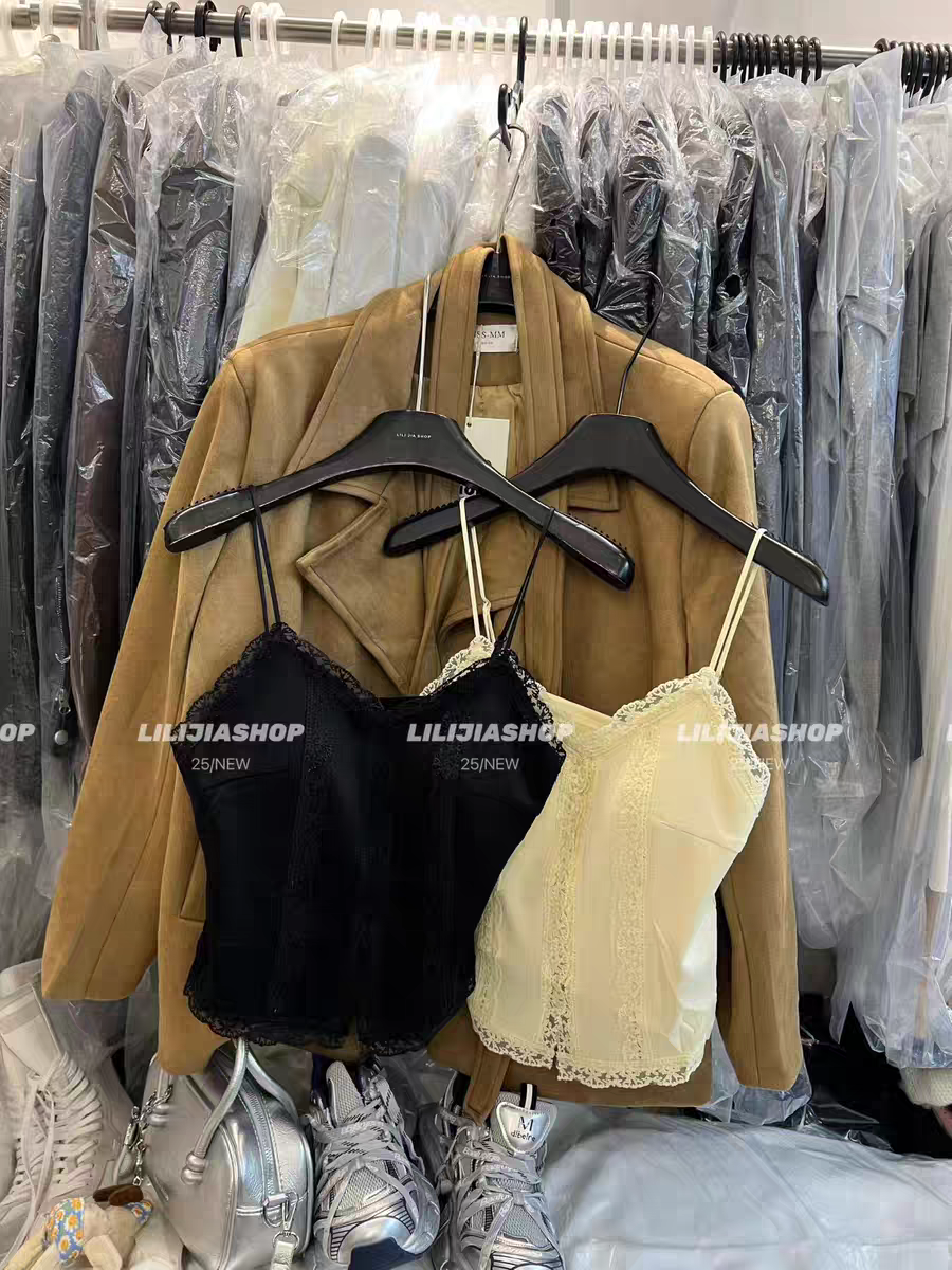 MH家 2025秋季新款韩版时尚百搭显瘦蕾丝拼接吊带背心女上衣