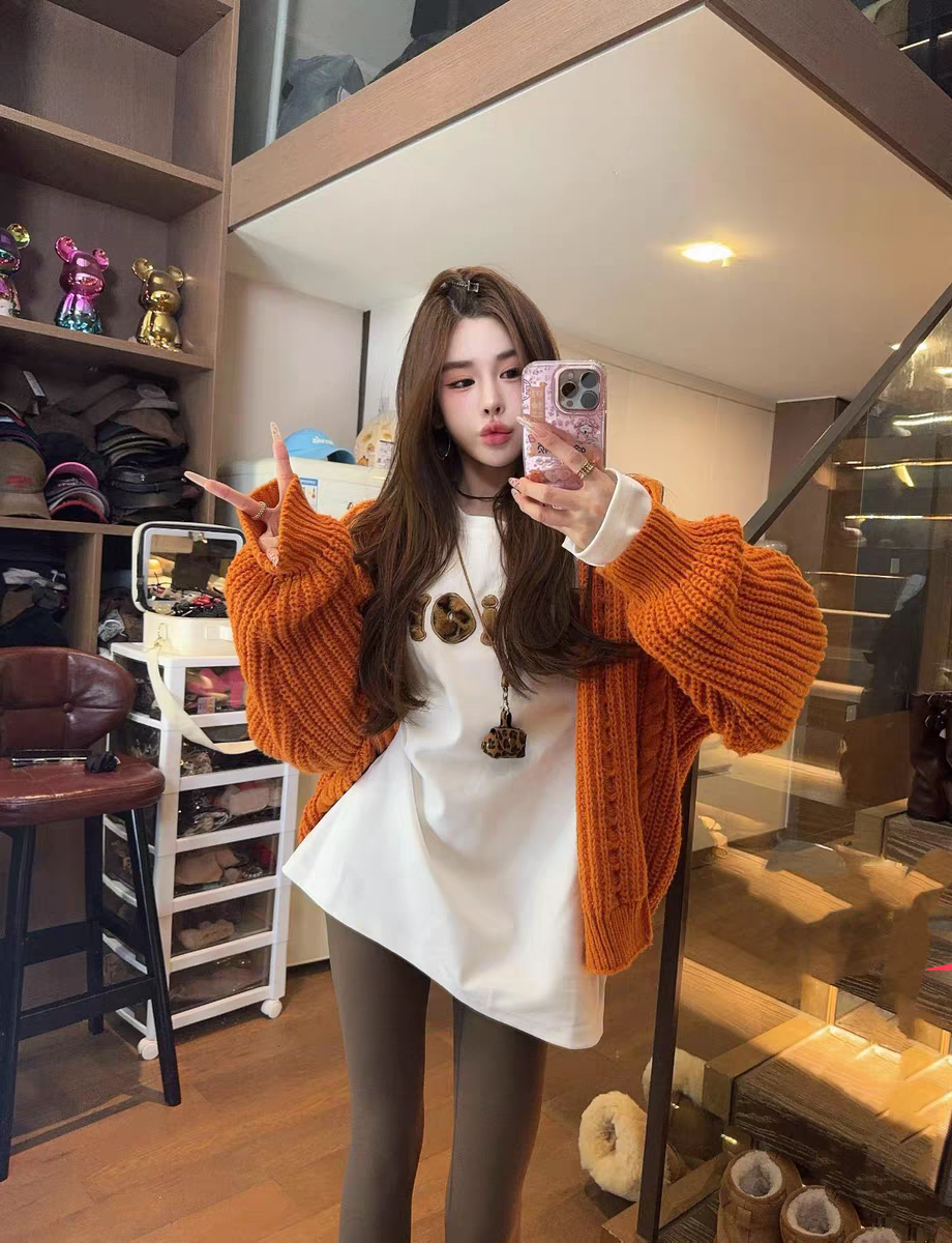 MH家 春秋美式慵懒风麻花针织连帽毛衣女宽松百搭多巴胺毛衫