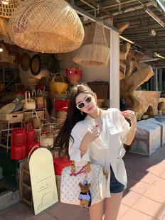 MH家 衬衫 女2026春夏宽松气质百搭上衣白色口袋防晒衫 长袖