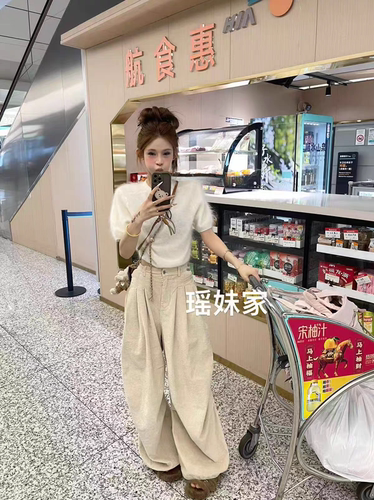 MH家 2026秋季新款韩版时尚百搭显瘦圆领短袖宽松羊毛针织衫