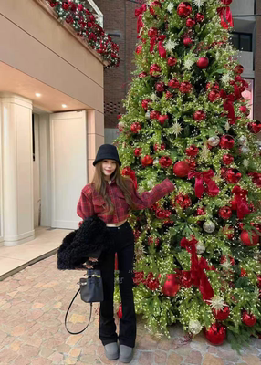 MH家 2025冬新款韩版宽松显瘦百搭格子外套女短款加绒加厚衬衫