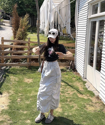 MH家 2025夏季新款韩版时尚百搭显瘦高腰抽绳工装风半身裙女