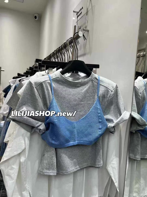 MH家 2025春夏新款韩版时尚百搭显瘦圆领短袖T恤+针织吊带背心