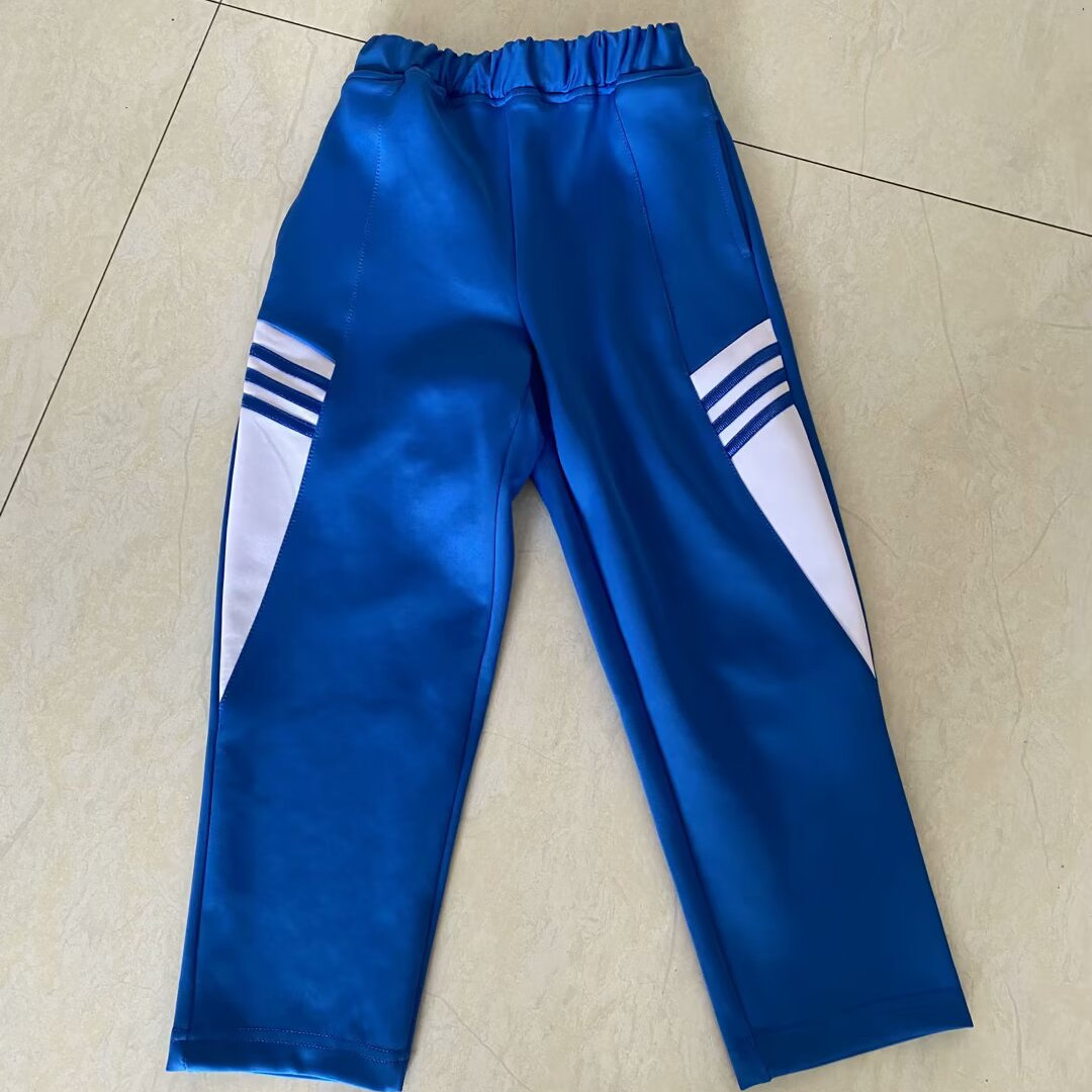 宝蓝色校服裤子拼接白三角
