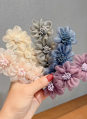 优雅气质花朵弹簧夹网纱发饰婚礼盘头头饰发卡可爱日系一字夹