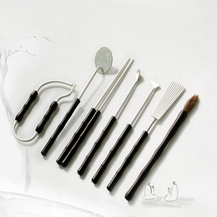 7件套黑檀纯铜镀银香具七件套香道用具用品篆香隔火熏玩家香道