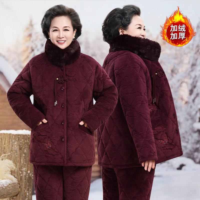 冬季加厚珊瑚绒保暖睡衣套装