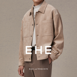 贴袋印花丝质里料挺阔百搭灯芯条绒外套夹克男春秋款 明星同款