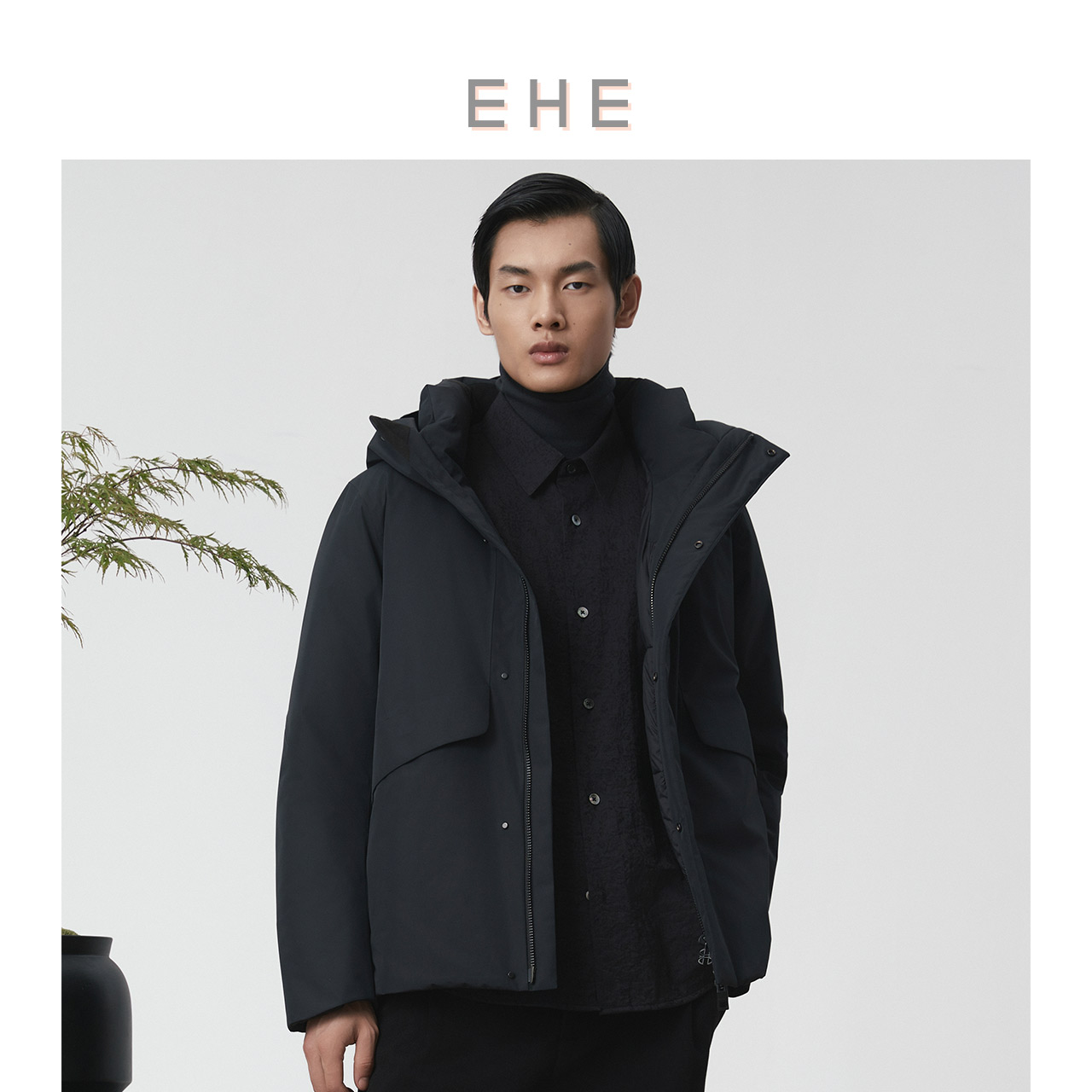 EHE男装90%白鹅绒透气防风防水短工装风连帽羽绒服男冬季新款