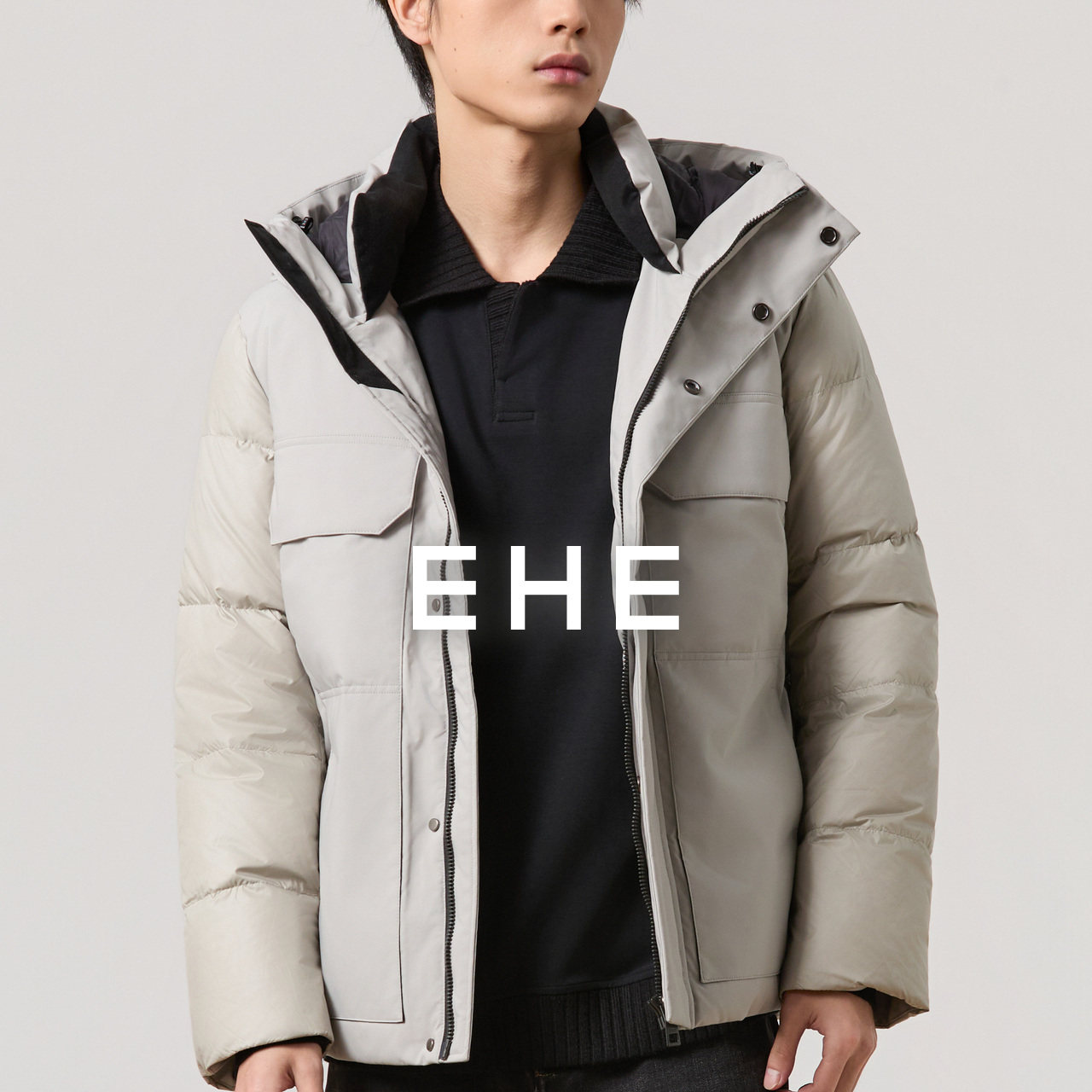 EHE男装白鹅绒连帽羽绒服男