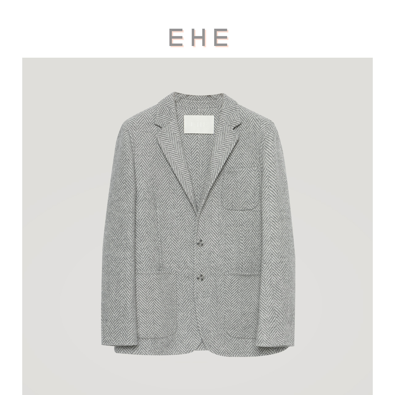 ehe外套灰色斜纹复古休闲双面呢