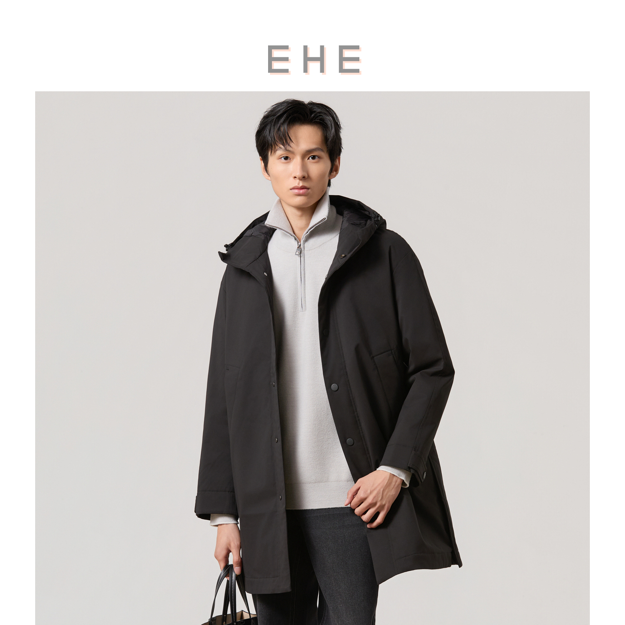 EHE男装90%鹅绒风衣式羽绒服男