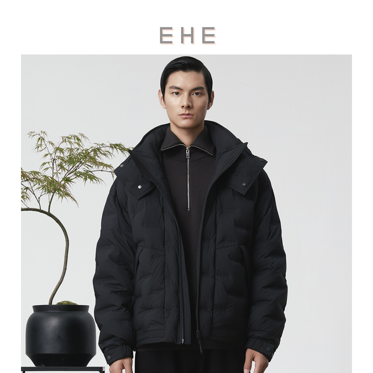 EHE男装90%白鸭绒加厚立领可拆卸连帽中长羽绒服男冬季新款