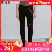 Ehe nam mùa hè Xu hướng mới Lỗ Quần jean đen thẳng Slim Quần nam - Quần jean