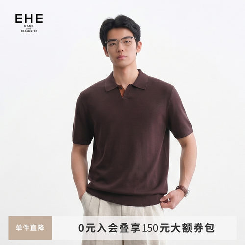 EHE男装粘纤莱赛尔老钱海鸥领撞色短袖针织POLO衫男2026春夏新款