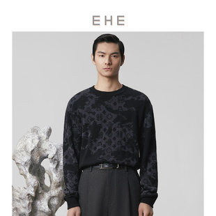 澳洲巴素兰美丽诺羊毛logo提花圆领毛衫 新款 男 2024冬季 EHE男装