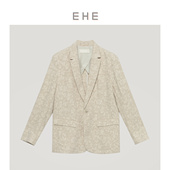 外套原创设计春夏新款 EHE男装 棉麻精致印花米色休闲西服男西装