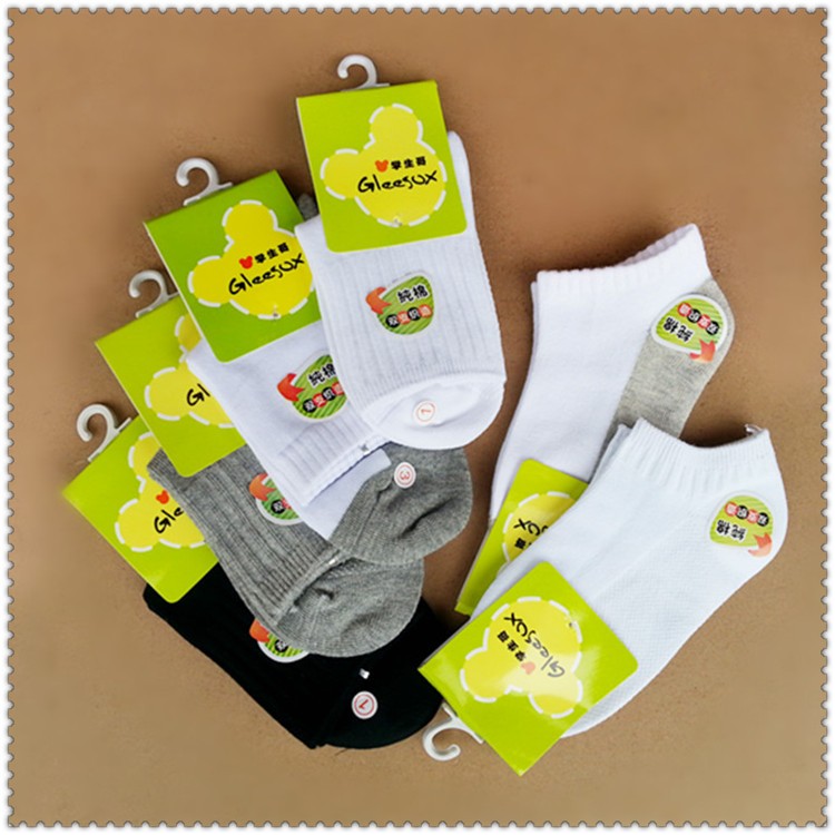 春夏中筒男童白色全棉袜子