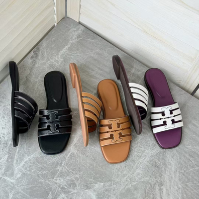 2025新款夏季软真皮镂空平底拖鞋一字拖露趾女外穿时尚平底凉拖鞋