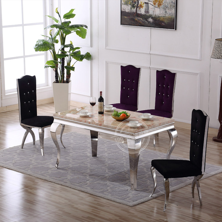 欧式餐桌小户型简约现代长方形饭桌大理石餐桌 不锈钢餐桌椅组合,住宅家具,不锈钢/PVC餐桌,淘宝优惠券,粉丝福利购,淘宝优惠卷