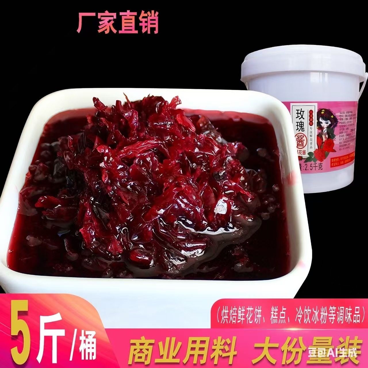 七彩云花玫瑰酱5斤玫瑰花糖鲜花面包商用果酱烘焙馅料冰粉粉配料