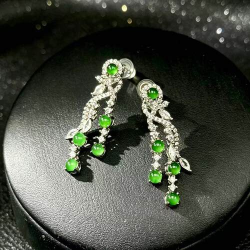 【香香专属】天然A货翡翠满绿蛋面耳饰