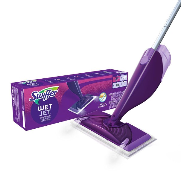 Swiffer WET JET自动喷水电动旋转清洁地板1拖把吸尘+5干巾拖布