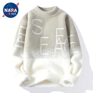 NASA水貂绒毛衣男秋冬季半高领毛线衣羊绒衫ins百搭加厚打底衫潮