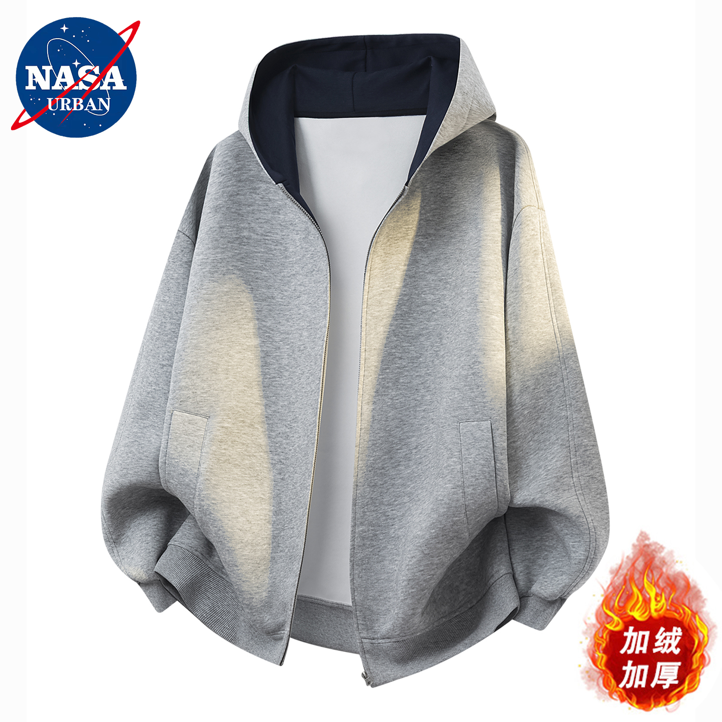 NASA潮牌美式重磅开衫连帽卫衣