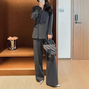 西装套装女大码春装2026新款胖MM灰色西服直筒裤休闲宽松职业装